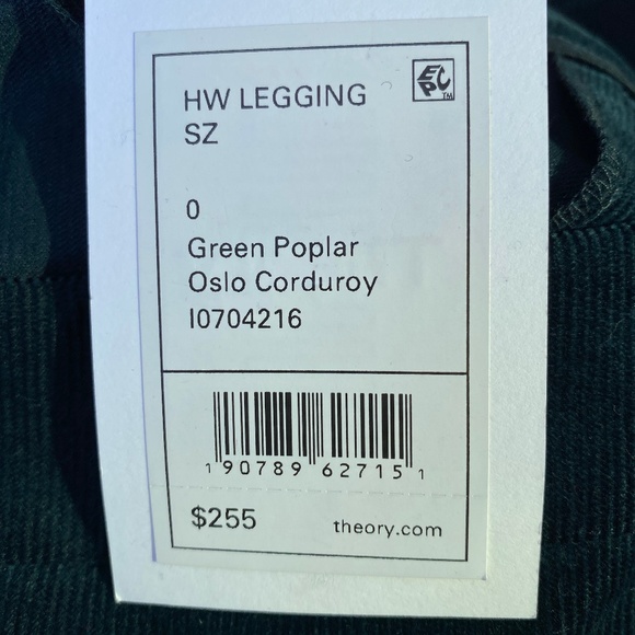Theory High Waist Leggings Corduroy - Green Poplar - Picture 3 of 8